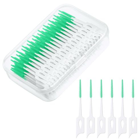 URAQT 220 Pcs Brossettes Interdentaires, Bâton de Fil Dentaire, Soft Silicone Brosse à dents, Outil de Nettoyage de Dents pour Inter Dentaire Hygiène Interdentaire(Vert Clair)