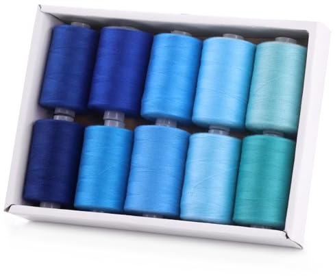 Tanstic 10 fili per sewing thread, 10 colori 1093 metri (1000 m) per spool filo di poliestere per sewing machine, mano sewing – tonalità blu