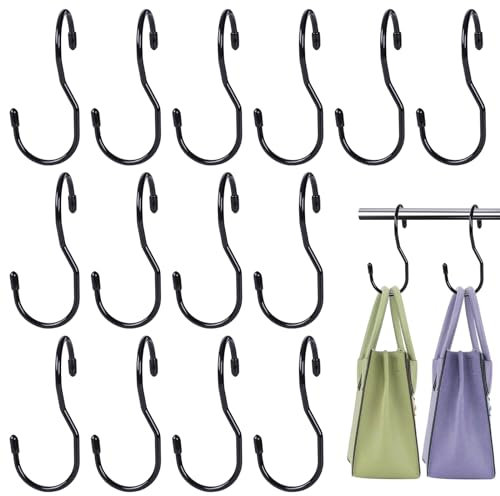 JOHOUSE 14 Stück Geldbörsenaufhänger für Schrank, große Kleiderstangenhaken, schwarz, vinylbeschichtet, Taschen-Aufhänger, Organizer, Haken, einzigartiges Twist-Design für Taschen, Geldbörsen,