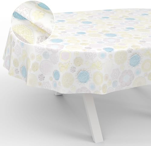 Wachstuch-Tischdecke Tischdecke abwaschbar Wachstuch Garten-Tischdecke Outdoor Indoor Oval 180x140cm Schnittkante Spitzen
