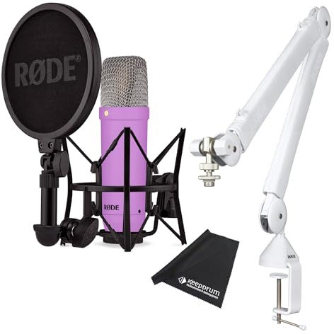 Rode NT1 Signature Purple Studio-Mikrofon Lila + PSA1 W Plus Gelenkarm-Stativ White + keepdrum Mikrofasertuch