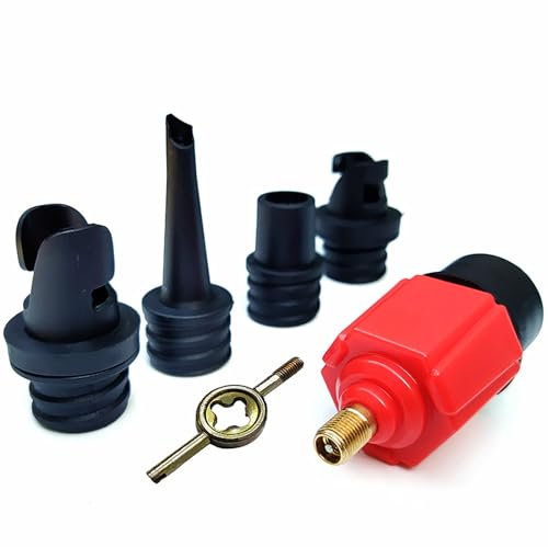 SUP Aufblasbarer Adapter für Schlauchboot Ventiladapter 1 Stück SUP-Pumpenadapter Adapter SUP Surf Paddle Ventiladapter und 4 Gasdüsen für Schlauchboote und 1 Stück Ventilkernschlüssel