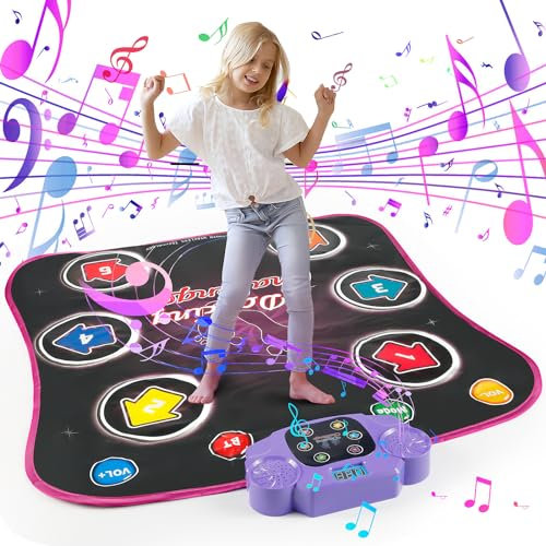 Euakee Tapis de Danse pour Enfants, Tapis Danse Musical Bluetooth avec 6 Lumières LED, 5 Modes de Jeu, Musique Intégrée, Cadeaux d'anniversaire de Noël pour Filles Garçons (Pourpre)