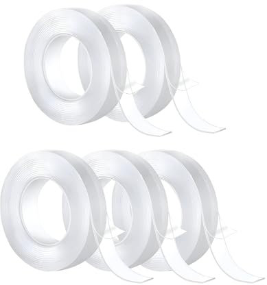 LEDSone 5 Roll Clear Double Sided Tape Heavy Duty 2 m, Strong Double Sided Sticky Tape, Double Sided Carpet Tape Clear Tape Nano Tape Transparent Double Sided Adhesive Tape Waterproof Mounting Tape
