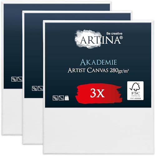 Keilrahmen Leinwand zum Bemalen 50x60 cm – Artina FSC® 3er Set bespannte Keilrahmen Leinwände zum malen für Acrylfarben Canvas 100% Baumwolle – Acryl Leinwand Rahmen