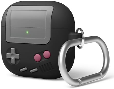 elago Cover AW5 Retrò Console da Gioco per AirPods 4 | Con Moschettone, Custodia Protettiva, Antiurto, Ricarica Wireless (Nero)