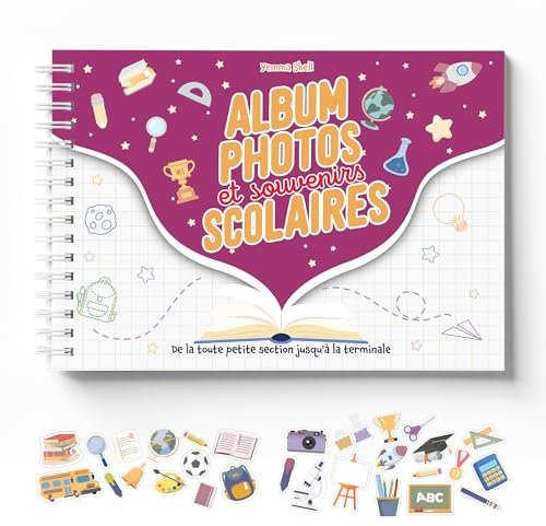 Album photo de classe et souvenirs scolaires de la maternelle au lycée (Violet) -77 pages - Stickers Offerts