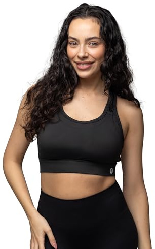 BABYGO® Nursing Sports Bra for Breastfeeding with High Impact Support | Maternity Bra for Pregnancy, Seamless, Wireless and Removal Pads for Comfort (Black, Large)