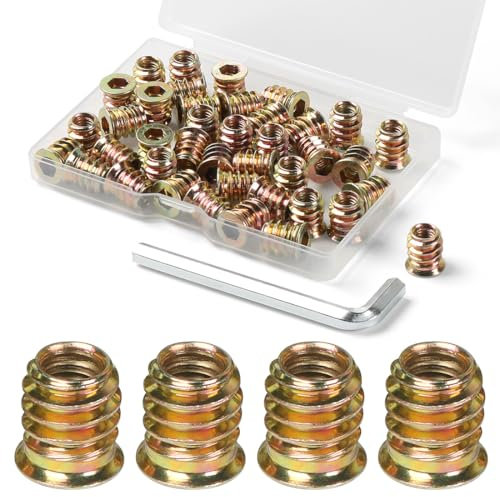 FOMGIIN Tuercas Hexagonales Insertos para Madera M6 x 10mm, 40 Piezas Tuerca Hexagonal, Tuerca Roscadas de Inserción Cabeza Plana, Roscado Inserción Tuercas Hexagonales Remaches, para Muebles