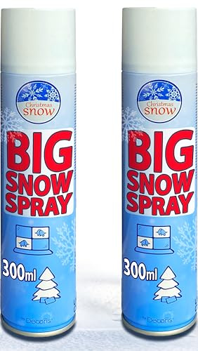 600ml (2x 300ml) Twin Pack ‘BIG SNOW SPRAY’ Artificial Snowy Aerosol for Christmas Decorations _ 2 Pack Big Fake Snow Spray for Windows, Christmas Tree Decorations & Crafts like Wreath Making.