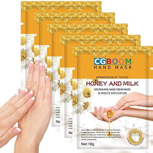5 paia di guanti idratanti, maschere per mani esfolianti, cura delle mani morbida, per mani secche e screpolate (miele latte)