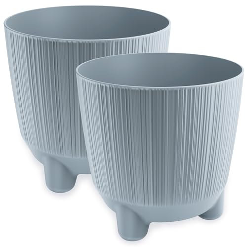 PECZEKO Blumentopf matt, Pflanzkübel mit Beinen, Dekorativer Topf für, groß und klein Pflanzen, 2er-Set blumenkübel, blumenkübel kräutertopf (2 Pack) Grau, ø 11 cm