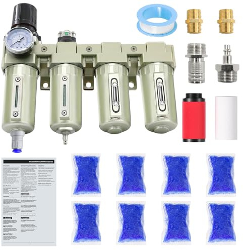 4 Stage 3/4 Air-Dryer-for-Compressor 2Filter&2Dryer System,Auto Drain | Air-Compressor-Water-Separator-System for Plasma Cutter and Paint Spray, NPT Industrial Grade