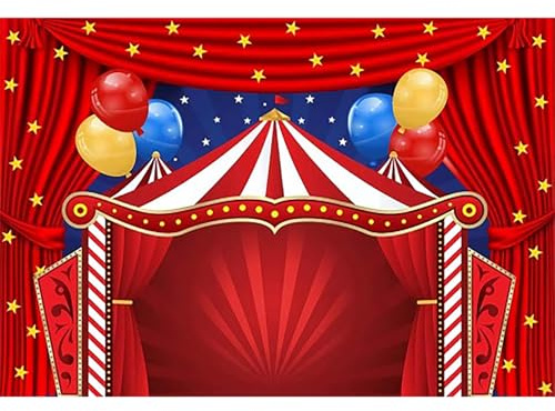 Ttincceer Circo Carnevale Sfondo 3x2m Tenda rossa Stelle Festa di compleanno Fotografia Sfondo Palloncino colorato Neonato Baby Shower Torta di compleanno Decorazioni da tavolo Banner