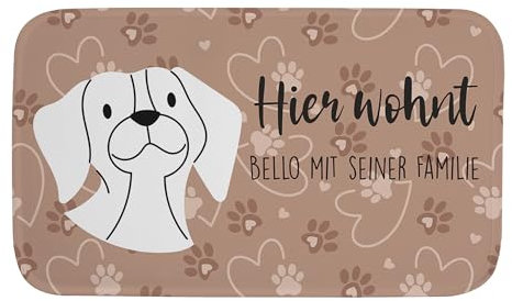 Herz & Heim® Personalisierbare Hundematte – Napfunterlage mit Rutschfester Rückseite – Futtermatte personalisierbar mit Wunschtext – Individuelles Haustier-Platzdeckchen (Braun, 76 cm x 45 cm (B/H))
