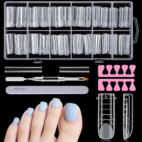 MELLIEX 120 Stück Polygel Tips Nagelformen für Zehen, Lange Quadratische Dual Tips für Pediküre und Nagelverlängerung Wiederverwendbar Nagelspitzen Form, 12 Größen