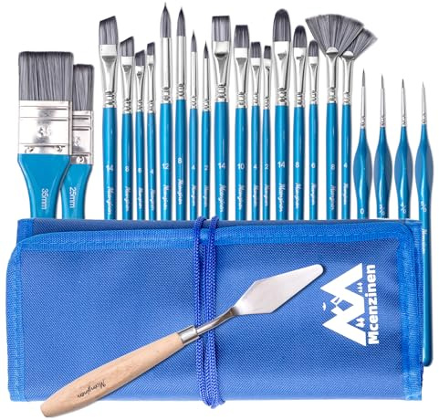 Mcenzinen Pinsel Set 24 Stück Premium Synthetisches Künstlerpinsel mit Organisationstasche und Spachtel für Acryl, Aquarell, Öl,Gouache, | kein Haarverlust | Acryl Pinsel, Öl Pinsel