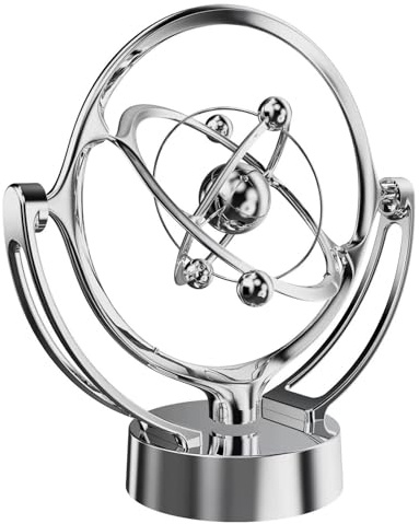 Qixfyze Electronic Perpetual Motion Swing Ball - Desktop Ornament, Creative Celestial Orbit Perpetual Motion Pendulum, Cool Desk Gadgets Home Rotary Decoration, Gifts for Physics Teacher(Silver)