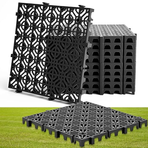 Wesnoy 10 Pcs 15.7 x 15.7 in Heavy Duty Ground Protection Mats Drive on Lawn Grid, Heavyweight Drain Interlocking Non-Slip Floor Mat, 6613 lb Load for Gravel Grid Permeable Pavers (Black)