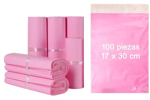 Sobres de plastico de Envío Bolsa de correos con cierre Autoadhesivo, Rosa y Gris, 17x30 cm y 20x30 cm, Paquetes de 50 y 100 Unidades, Resistentes (Rosa, 100 piezas - 17x30 cm)