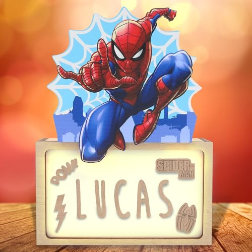 WONDEE Lampe Spider-Man Personnalisable, Veilleuse Enfant et Bebe Personnalisée Marvel Spiderman - Decoration Chambre Enfant, Marvel Cadeau Bapteme et Bebe Naissance Personnalisé, Cadeau Garcon