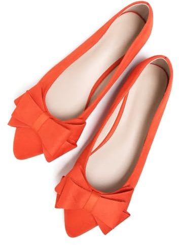 SAILING LU Womens Pointed Toe Ballet Flats Comfortable Shoes Dressy Slip-ons Loafers Orange Size 7.5