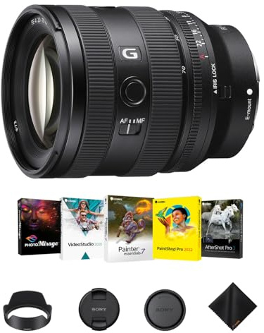 Sony FE 20-70mm f/4 G Lens for E-Mount Cameras | Full-Frame, Ultra-Wide, Standard Zoom Digital Camera Lens with Corel Photo Video Art Suite Software Kit and Lens Cleaning Cloth - Essential Bundle Kit