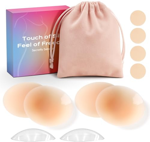 daidora 2 Paia di Copricapezzoli Adesivi Impermeabili e Traspiranti, Nipple Cover Invisibile e Riutilizzabile con Custodia Champagne
