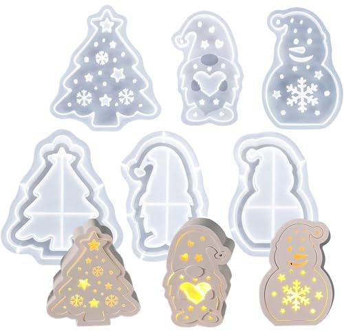 Opilroyn Moldes De Resina Navideños,Juego De Moldes 3D Para Adornos De Yeso - Molde De Cemento Para Manualidades | Decoración para Fiesta Hogar Cena