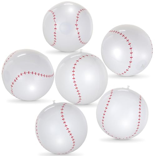 YOTHORN 6 Pcs Giant Inflatable Baseballs,16 Inch Blow Up Baseballs, Summer Pool Beach Balls,Sports Game Accessaries for Baseball Party Supplies,Indoor and Outdoor Use