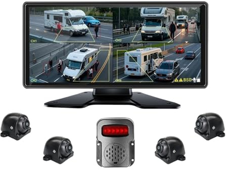 Monitor touchscreen da 10,36 4 PIN 1080P con vista frontale a 180°, telecamere posteriori for retromarcia 12-36 V for roulotte, camper, camion