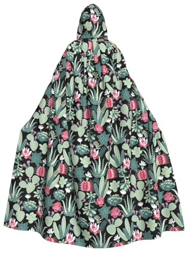 ERCgad Umhang mit Kapuze für Erwachsene, Kaktus-Druck, Karneval, Kostüm, für Maskerade, Cosplay, leichter Bademantel