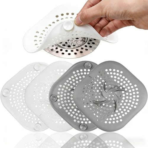 4 protectores de drenaje de silicona con ventosas, a prueba de olores y cabello, tapa de drenaje de ducha, colador de fregadero para baño, bañera, cocina, filtro de tapón de bañera (2 blancos y 2