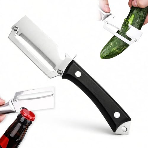 Multi-Functional Vegetable Peeler for Kitchen, 2026 New 2 in 1 Stainless Steel Vegetable Peeler with Wooden Handle, Zero Snag Wooden Peeler with Bottle Opener, Easy Grip Kitchen Tool (Black)
