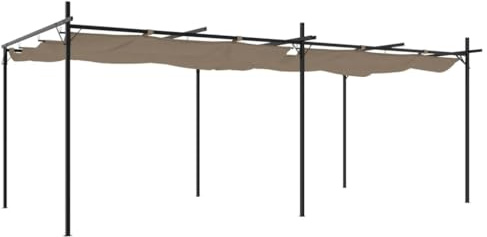 Xhnifbn Pergola mit Schiebedach Taupe 6x3m Gartenpavillon aus Stahl und Aluminium Terrassenüberdachung mit einstellbarem Sonnendach für Garten Terrasse und Partys 589x292x230 cm