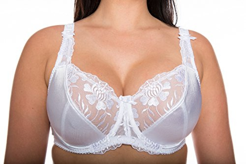 Gemm White Satin Lace Underwired Bra 34D to 46J (34F)