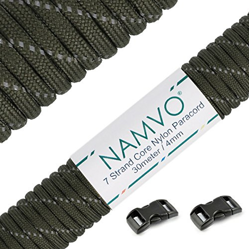 Namvo 550 Paracord Mil Spec Type III 7 Strand Parachute Cord Total Length 100ft/30 Meters Solid Color