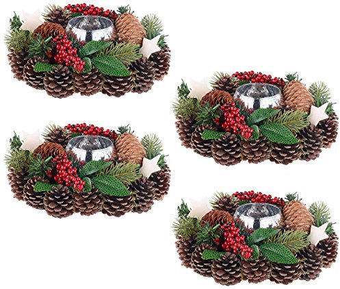 Britesta Weihnacht-Dekos: 4er-Set Weihnachts- & Adventsgesteck, handgefertigt, 23 cm (Winter-Dekoration, Adventsgesteck Deko, Tafel)