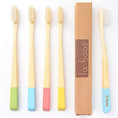 laboos Bamboo Manual Toothbrush, Soft Compact Bristle, Eco Friendly Biodegradable Wooden Toothbrush for Daily Use (4 Pack)
