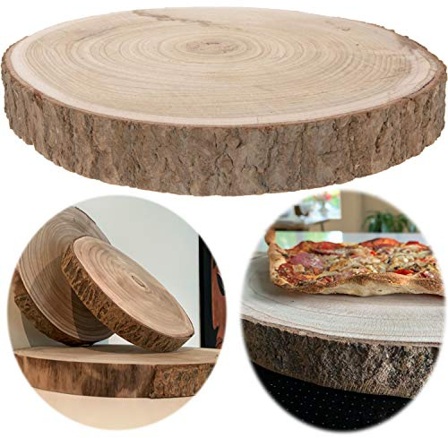 LS-LebenStil Rindenbrett Rindenscheibe Ø 29-34cm Rund Holzscheibe Natur Geschliffen Baumscheibe Holztablett Deko-Teller Kerzenteller Holzplatte Holzbrett Tortenplatte Holz Tablett Tisch-Deko