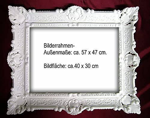 artissimo Barock Bilderrahmen-Weiß-Barock-56x46-Fotorahmen-Bildfläche 30x40cm Antik-Bilderrahmen Hängerahmen-Rechteckig