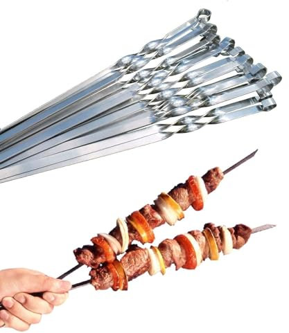 Professional BBQ Stainless Steel Barbecue Skewers, Extra Wide: 1 cm and Extra Strong 2 mm Thick (Pack of 20, 60 cm) Meat Skewers, Mangal Shashlik Skewers, Skewers, Kebab Skewers, Barbecue Skewers