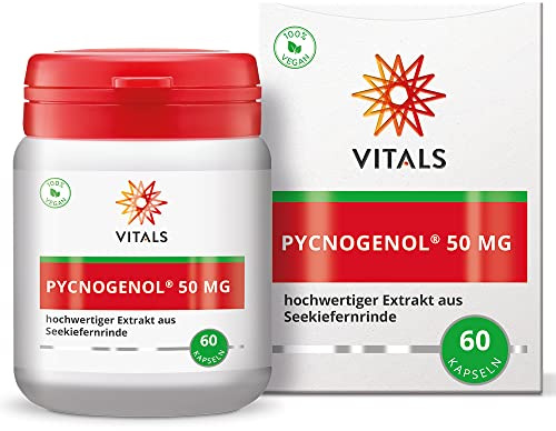 Vitals - Pycnogenol 50mg hochwertiger Extrakt aus Seekiefernrinde 60 Kapseln. 100% vegan. Sehr starke wissenschaftliche Basis. Das Pycnogenol hat eine starke antioxidative Wirkung.
