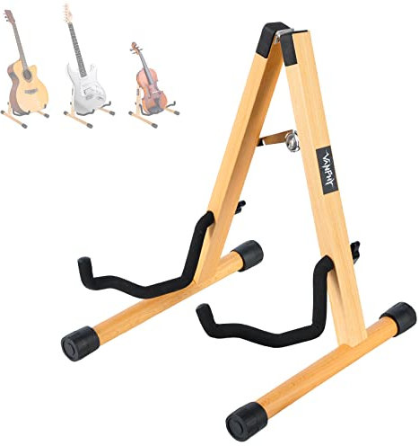 VANPHY Gitarrenständer aus Holz, faltbarer E-Gitarrenständer, verstellbarer Ständer für Akustikgitarre, Bassgitarre, A-Rahmen, Bodenständer für Bass, Cello, Ukulele, Mandoline, Banjo (helles Holz)