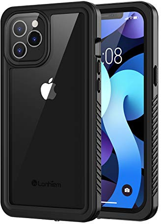 Lanhiem für iPhone 12 Pro Hülle IP68 Wasserdicht Stoßfest, Schwarz | Handyhülle 360 Grad Ganzkörper, Staubdicht Schneefest Outdoor Panzerhülle, mit Eingebautem Displayschutz