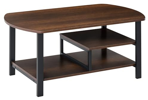 HOMCOM Mesa de Centro Mesa de Café con 2 Estantes para Salón Sala de Estar Dormitorio Estilo Vintage Madera 100x60x46 cm Marrón Rústico