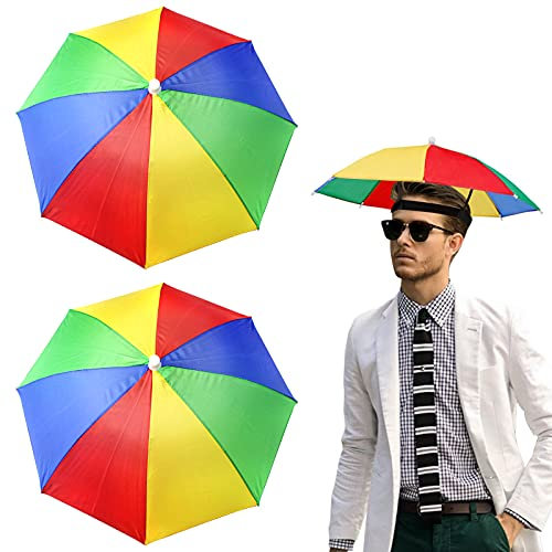 Milaosk 2 Pcs Head Umbrella Hats Rainbow Mini Umbrella Caps Outdoor Sun Rain Protection with Elastic Bands for Kids and Adults (Diameter: 51cm)