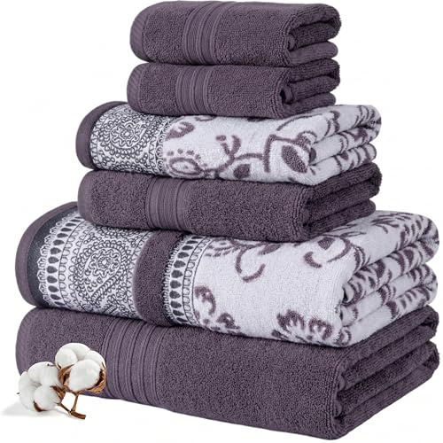 Modern Threads Set da 6 pezzi, 2 asciugamani da bagno, 2 asciugamani per le mani, 2 asciugamani tinti in filo jacquard/set di asciugamani tinta unita Ophelia Orchid