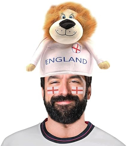 Chapeau de lion en peluche avec drapeau anglais pour la coupe du monde de football