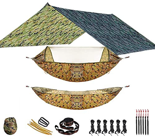 AllForYou Outdoor Hängematte für Reise Camping Wandern Garten Hängematte 2 Person Tragbare Hängematte Schlaf Swing mit Moskitonetz Rain Fly Tarp